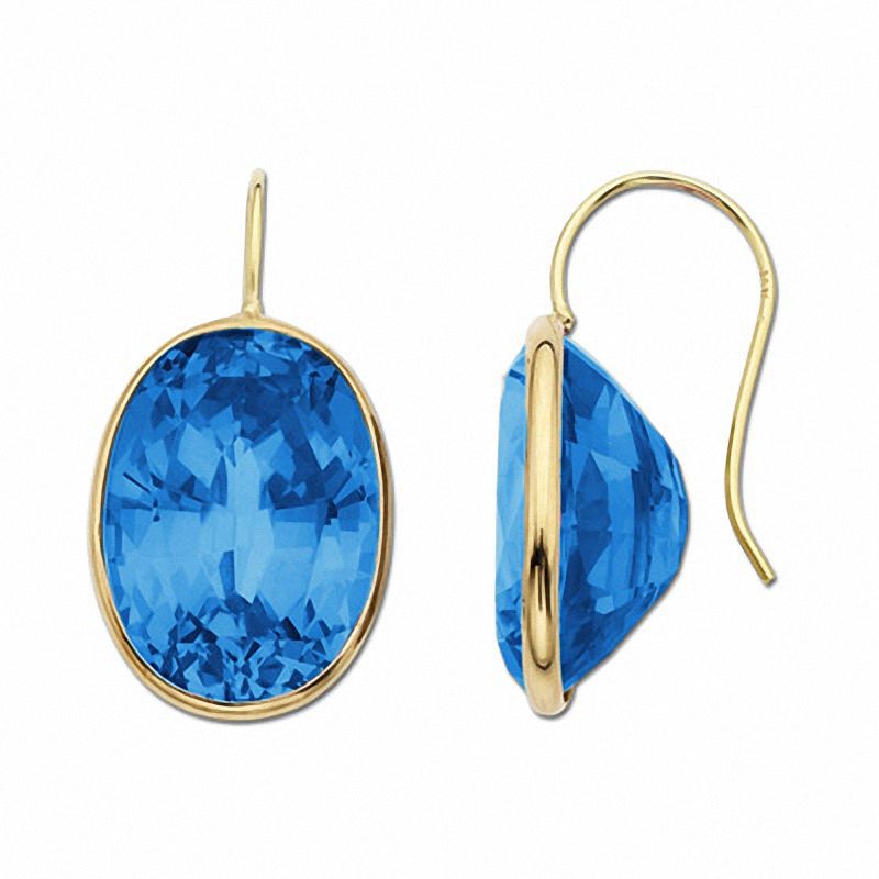 Main Image 1 of Oval Blue Topaz Drop Earrings in 14K Gold