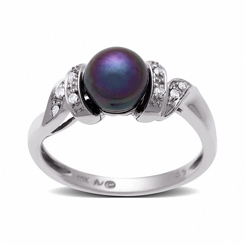 Main Image 1 of Grey Freshwater Cultured Pearl and Diamond Ring in 14K White Gold