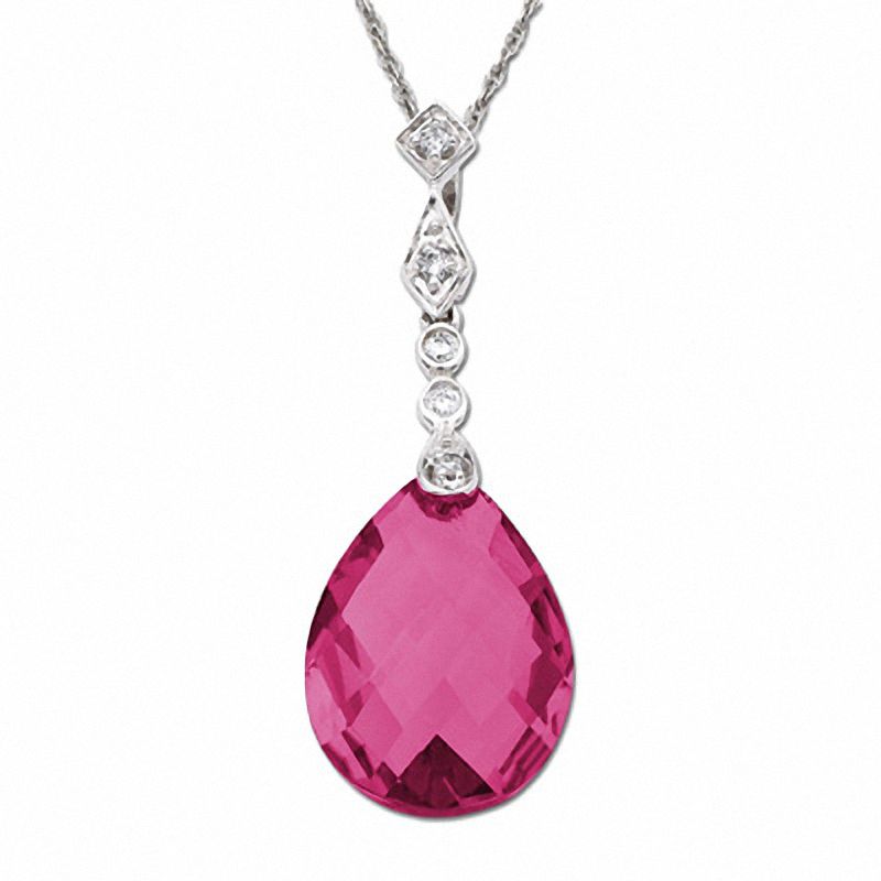 Main Image 1 of Briolette Rose Mystic Topaz Drop Pendant in 14K White Gold with Diamond Accents