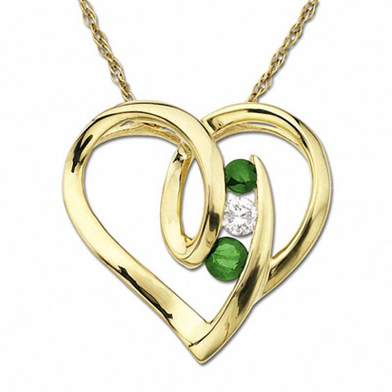 Emerald Heart Pendant in 14K Gold with Diamond Accent
