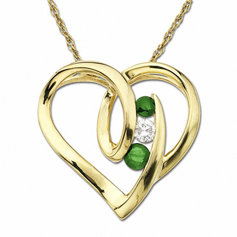Main Image 1 of Emerald Heart Pendant in 14K Gold with Diamond Accent