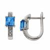 Thumbnail Image 1 of Square Blue Topaz Hoop Earrings in 10K White Gold with Diamond Accents