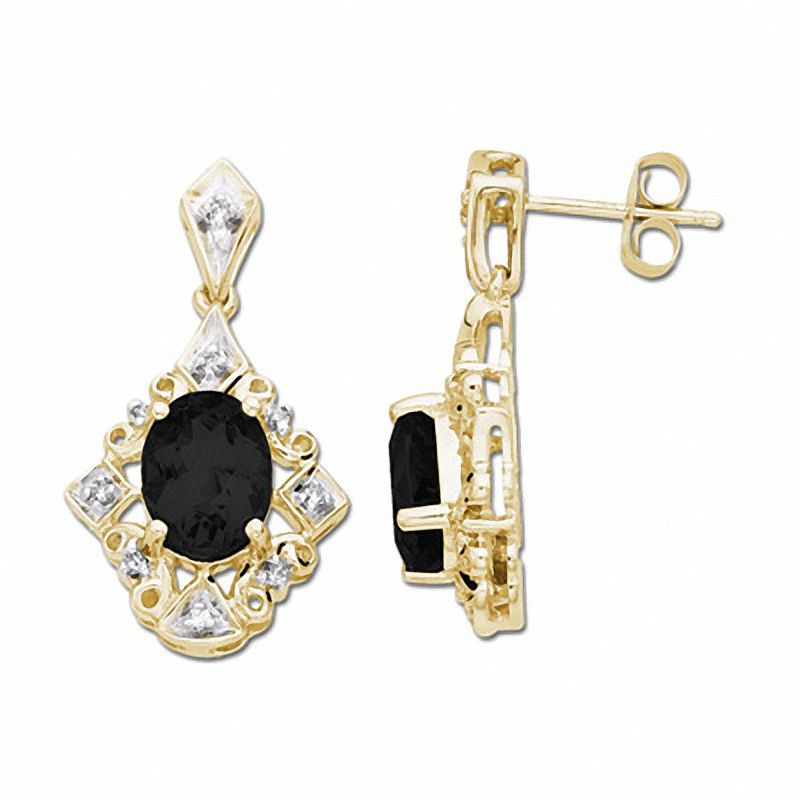 Main Image 1 of Oval Onyx Drop Earrings in 10K Gold with Diamond Accents