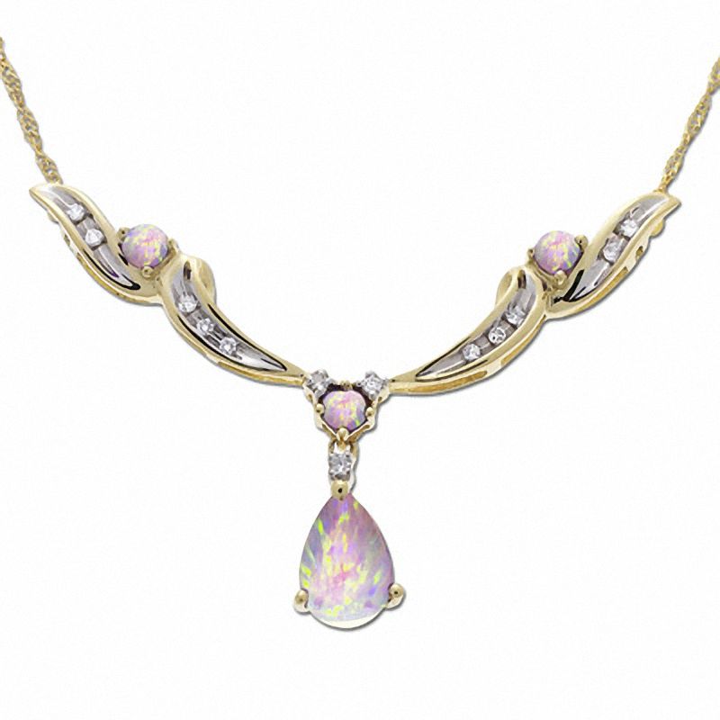 Pear-Shaped Opal Drop Necklace in 10K Gold with Diamond Accents