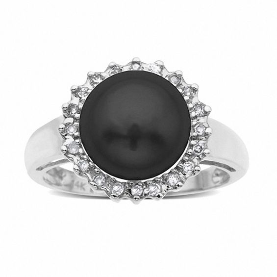 Grey Freshwater Cultured Pearl and Diamond Ring in 10K White Gold