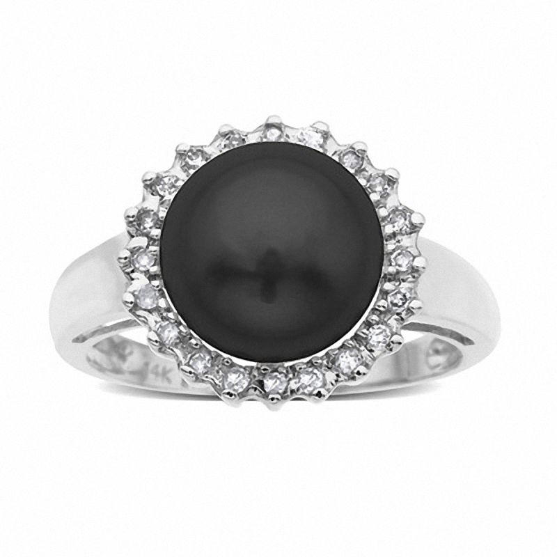 Main Image 1 of Grey Freshwater Cultured Pearl and Diamond Ring in 10K White Gold