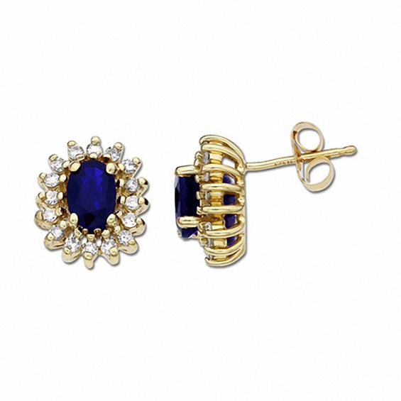 Oval Blue Sapphire and Diamond Fashion Earrings in 10K Gold