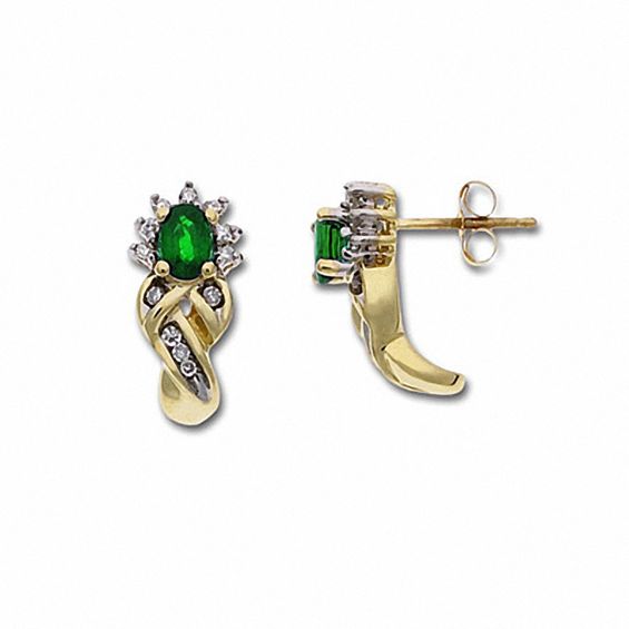 Oval Emerald Earrings in 10K Gold with Diamond Accents