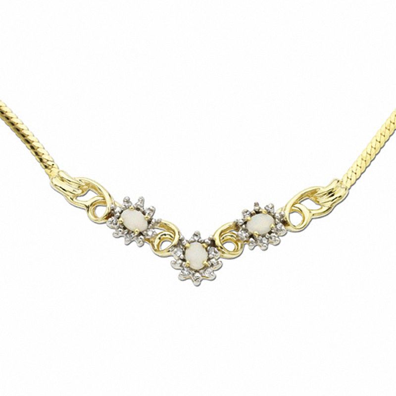 Main Image 1 of Oval Opal Necklace in 10K Gold with Diamond Accents