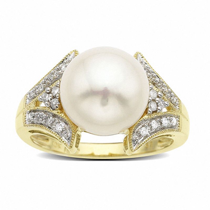 Main Image 1 of Freshwater Cultured Pearl and Diamond Ring in 10K Gold