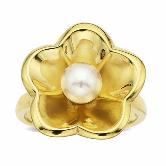 Freshwater Cultured Pearl Flower Ring in 14K Gold-Size 7