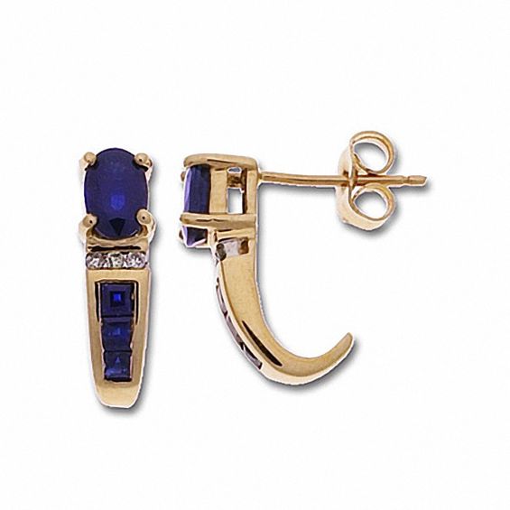 Oval Blue Sapphire Earrings in 14K Gold with Diamond Accents