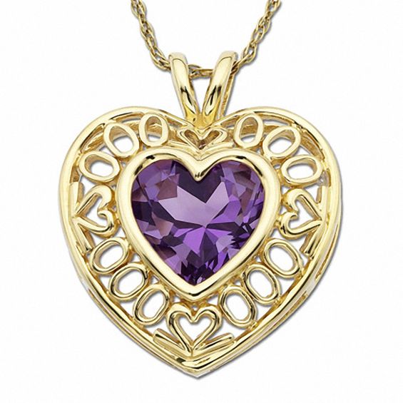 Amethyst Heart Pendant in 14K Gold
