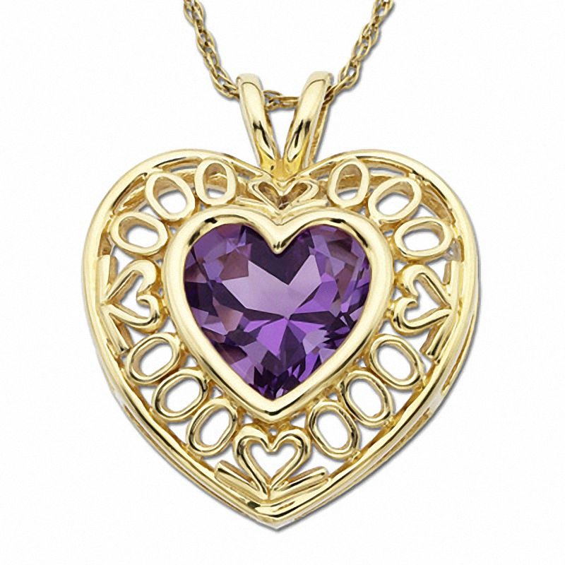 Main Image 1 of Amethyst Heart Pendant in 14K Gold