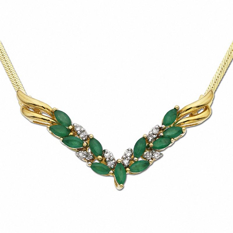 Main Image 1 of Emerald Chevron Necklace in 10K Gold with Diamond Accents