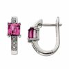 Thumbnail Image 1 of Square Pink Tourmaline Hoop Earrings in 10K White Gold with Diamond Accents