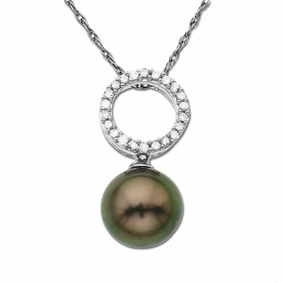 Tahitian Cultured Pearl Drop Pendant in 14K White Gold with Diamond Accents