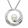 Thumbnail Image 1 of Freshwater Cultured Pearl Circle Pendant in 14K Gold with Diamond Accents