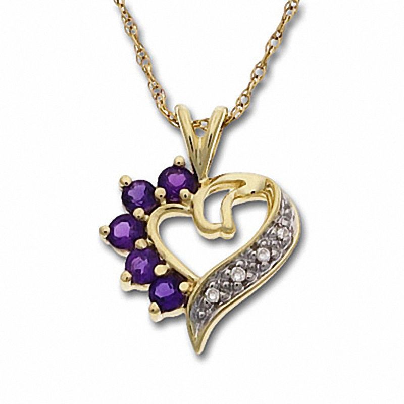 Main Image 1 of Amethyst Heart Pendant in 10K Gold with Diamond Accents