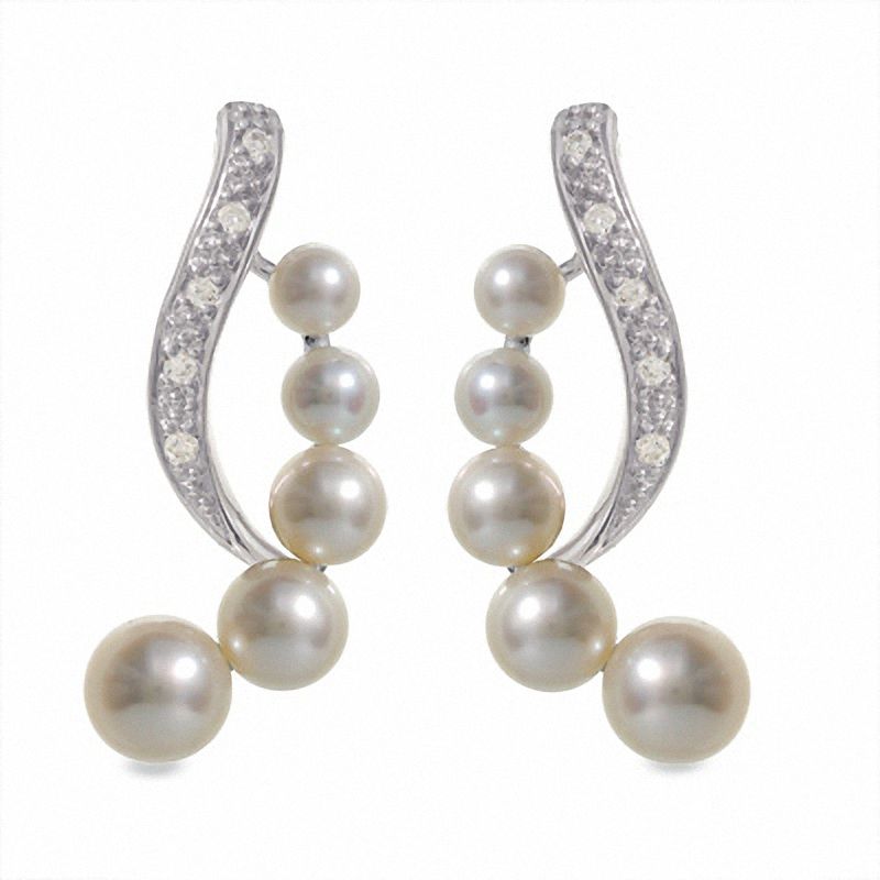 Journey Cultured Freshwater Pearl and Diamond Accent Earrings in 14K White Gold