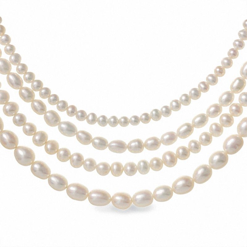 Main Image 1 of 17" Multi-Strand Freshwater Cultured Pearl Necklace with Sterling Silver Box Clasp
