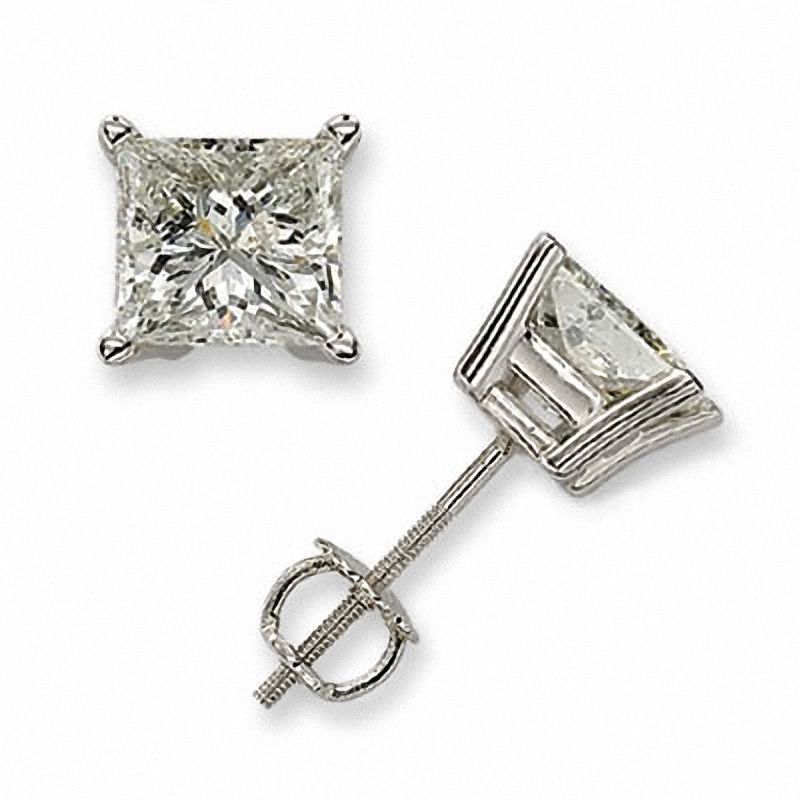 1 CT. T.W. Princess Cut Diamond Solitaire Stud Earrings in 14K White Gold