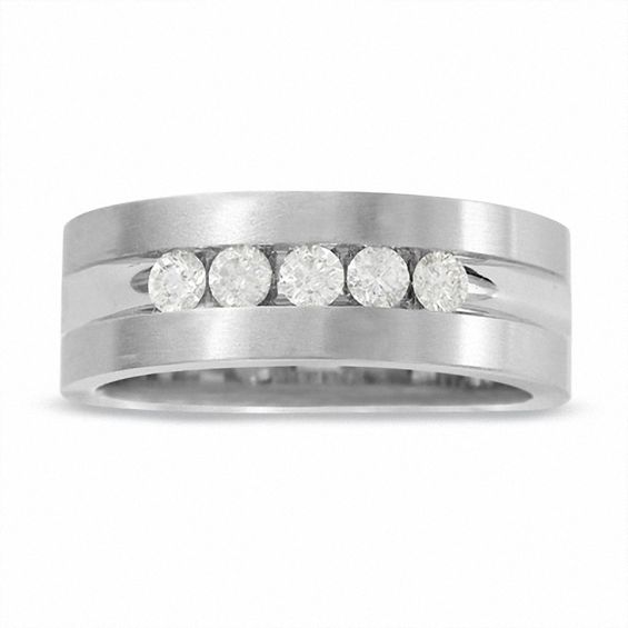 Men's 1/ CT. T.w. Diamond Five Stone Band in 14K White Gold