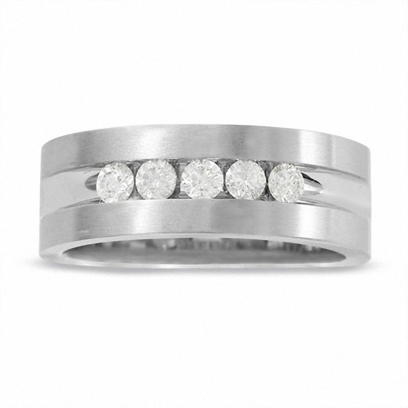 Men's 1/2 CT. T.W. Diamond Five Stone Band in 14K White Gold