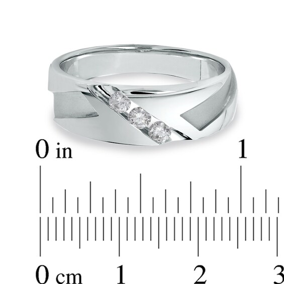 1/4 CT. T.w. Diamond Three Stone Abstract Slant Wedding Band in 10K White Gold