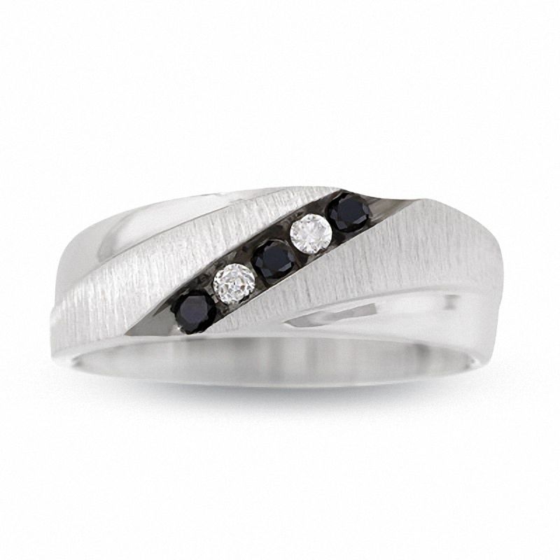 Men's 1/5 CT. T.W. Enhanced Black and White Diamond Five Stone Band in 10K White Gold