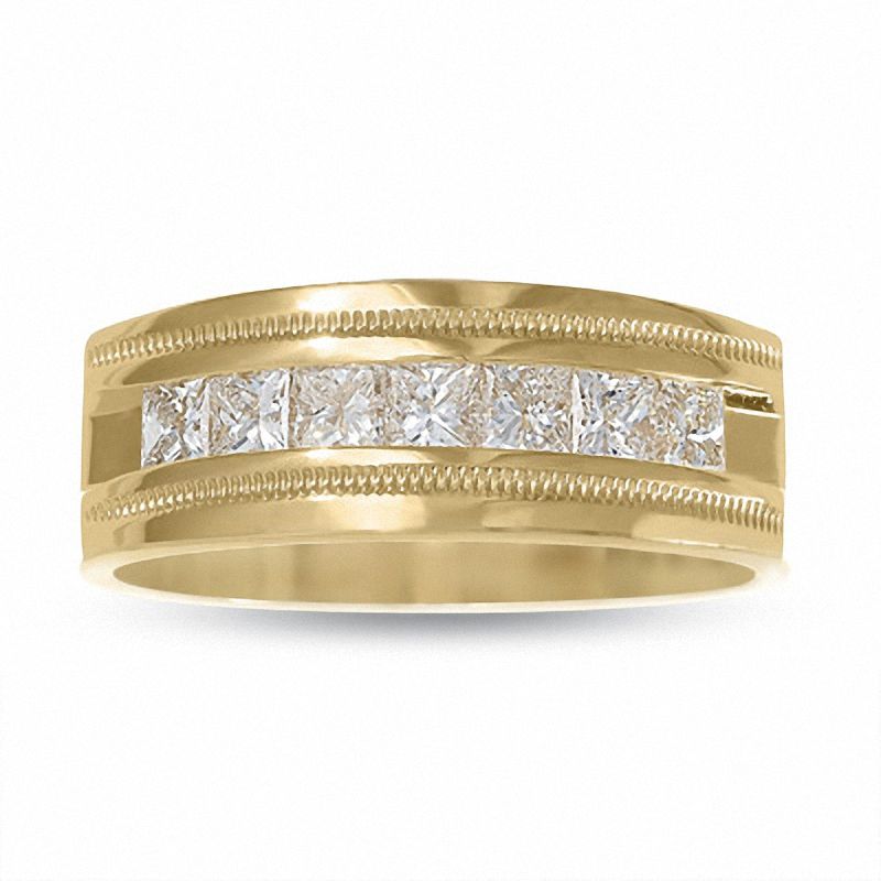 Main Image 1 of 1 CT. T.W. Princess Cut Diamond Seven-Stone Milgrain Channel Band in 14K Gold