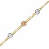Thumbnail Image 1 of 10K Gold Tri-Tone Adjustable Bead Station Anklet - 10"