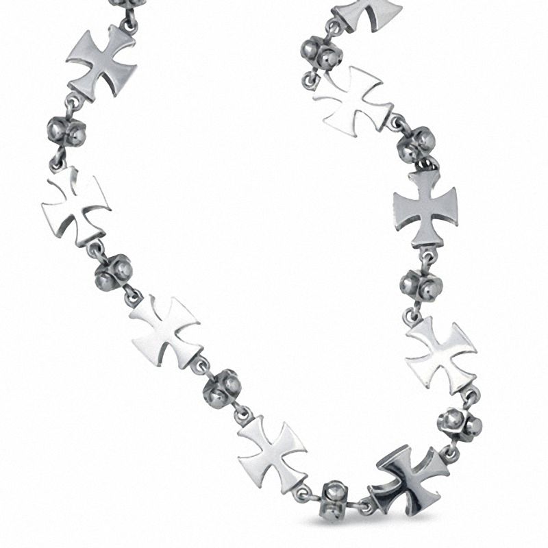 Main Image 1 of Simmons Jewelry Co. Men's 15mm Maltese Cross Necklace with Diamond Accents in Stainless Steel - 22"
