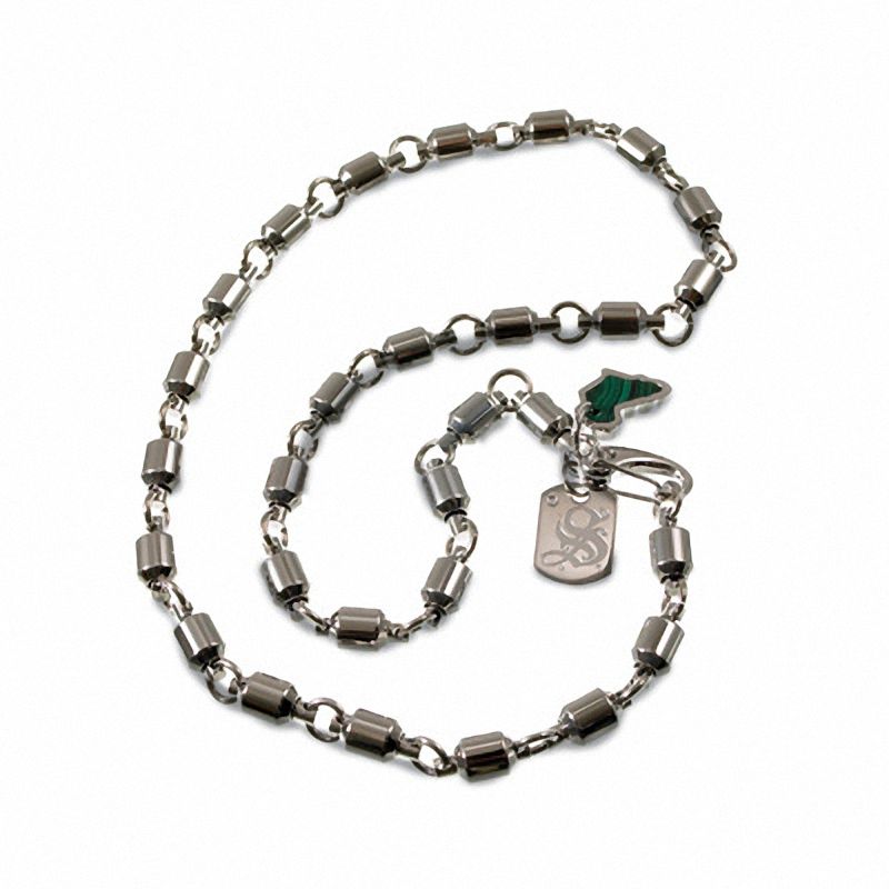 Simmons Jewelry Co. Men's Malachite Inlay Stainless Steel Chain with Diamond Accent - 22"