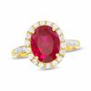 Thumbnail Image 1 of Oval Lab-Created Ruby, White Sapphire and Diamond Accent Frame Ring in 10K Gold