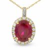 Thumbnail Image 0 of Oval Lab-Created Ruby, White Sapphire and Diamond Accent Pendant in 10K Gold