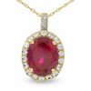 Thumbnail Image 1 of Oval Lab-Created Ruby, White Sapphire and Diamond Accent Pendant in 10K Gold