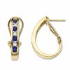 Thumbnail Image 1 of Blue Sapphire Hoop Earrings in 14K Gold with Diamond Accents