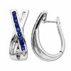 Thumbnail Image 0 of Blue Sapphire Crisscross Hoop Earrings in 14K White Gold with Diamond Accents