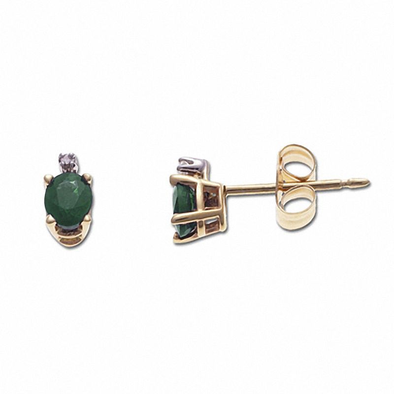 Main Image 1 of Oval Emerald Stud Earrings in 10K Gold with Diamond Accents