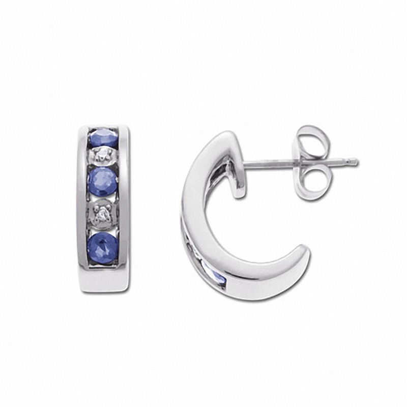 Main Image 1 of Tanzanite Hoop Earrings in 10K White Gold with Diamond Accents