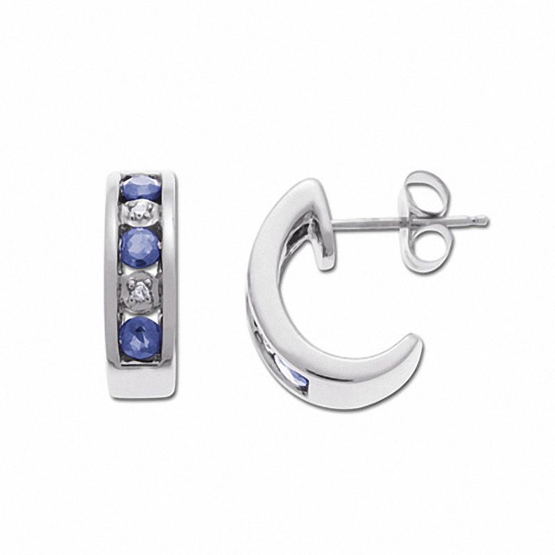 Tanzanite Hoop Earrings in 10K White Gold with Diamond Accents