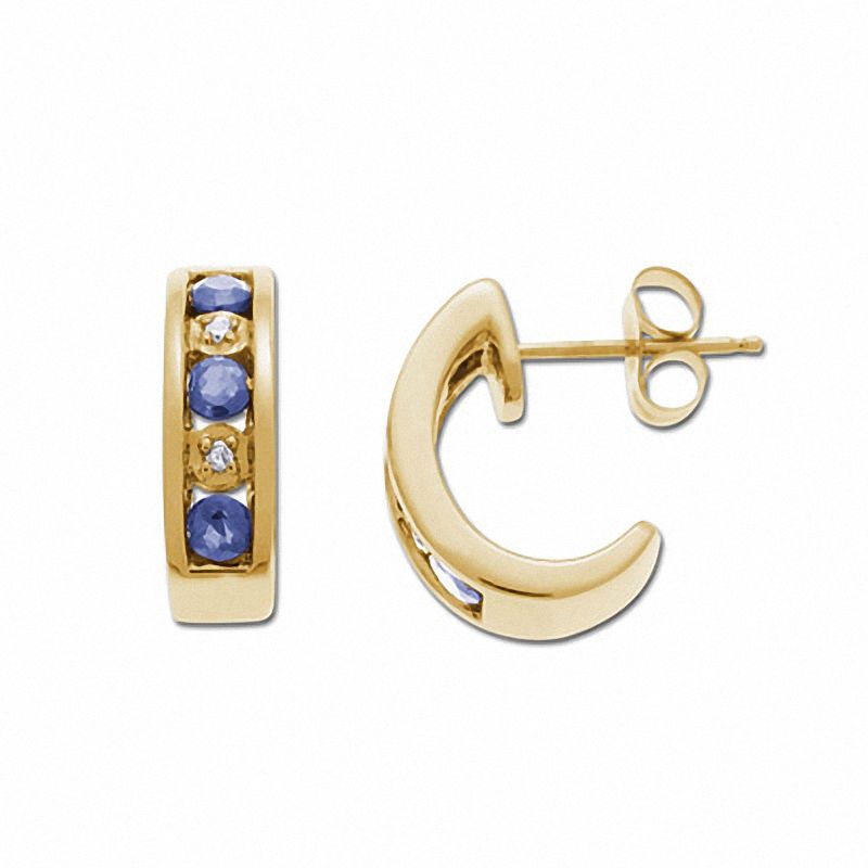 Main Image 1 of Tanzanite Hoop Earrings in 10K Gold with Diamond Accents