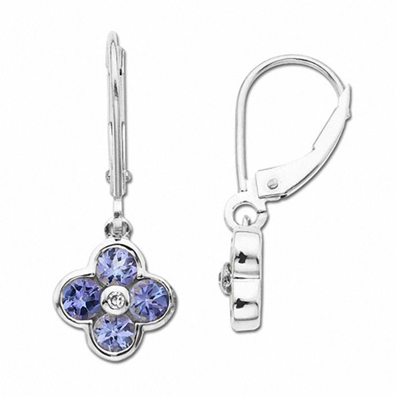 Main Image 1 of Tanzanite Flower Drop Earrings in 10K White Gold with Diamond Accents