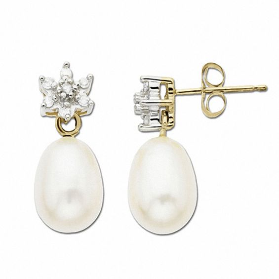 Freshwater Cultured Pearl Fashion Earrings in 10K Gold with Diamond Accents