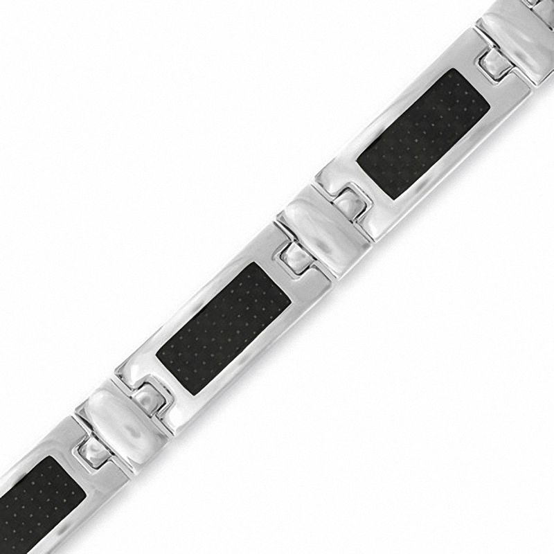 Main Image 1 of Stainless Steel and Carbon Fiber Link Bracelet - 8.75"