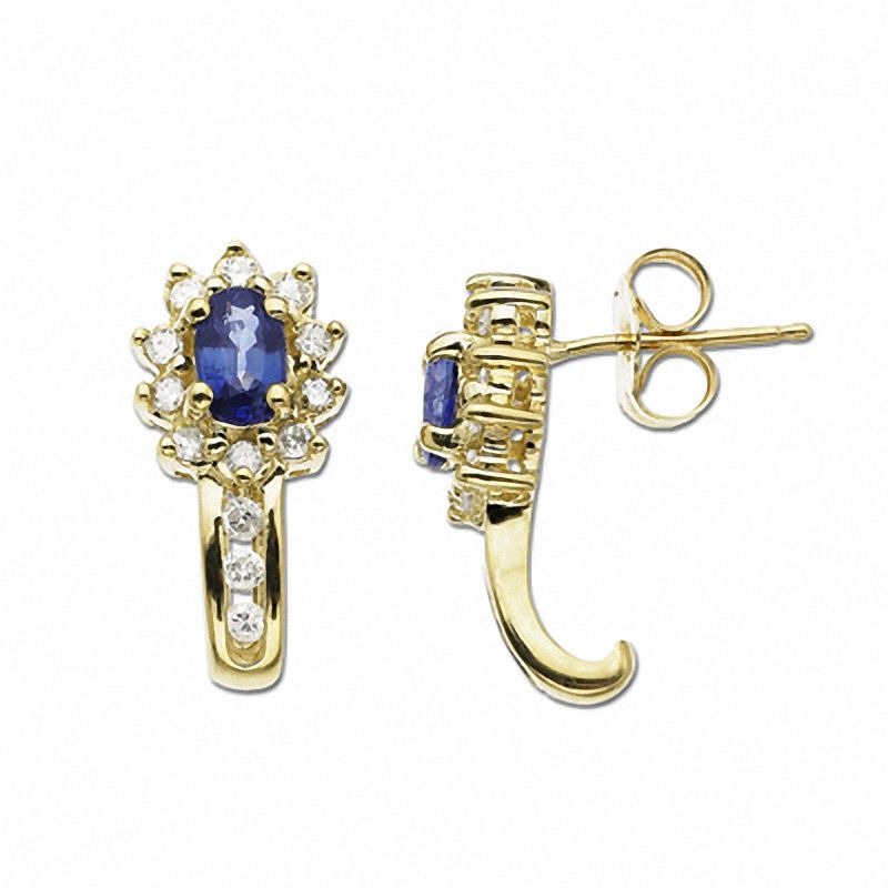 Main Image 1 of Oval Blue Sapphire and Diamond Earrings in 10K Gold