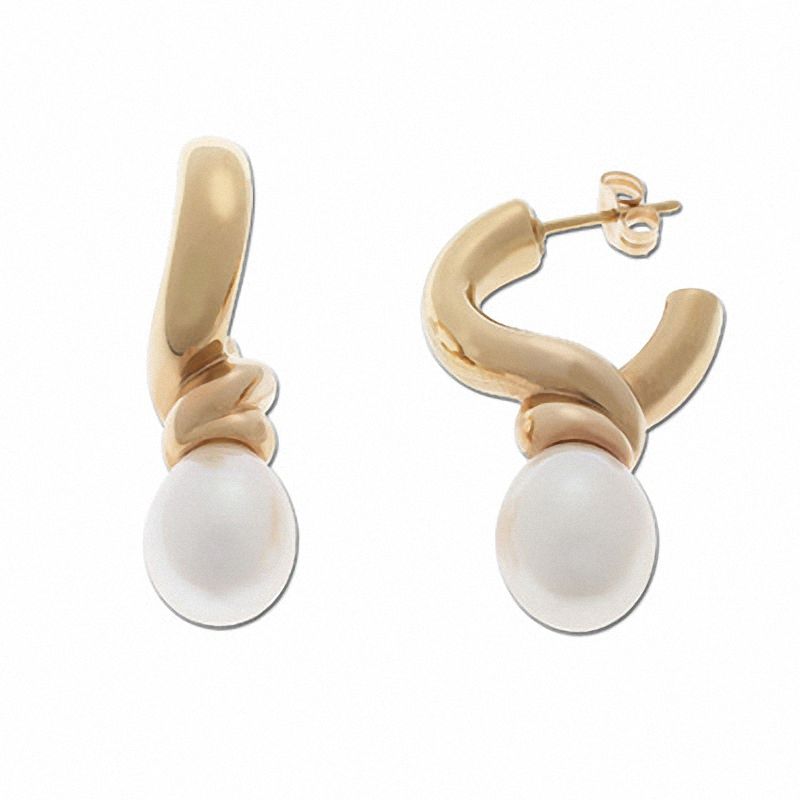 Main Image 1 of Cultured Pearl Twist Earrings in 14K Gold