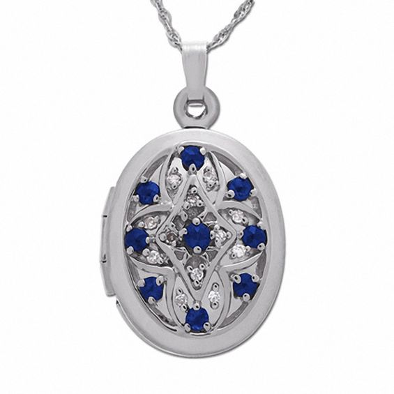 Blue Sapphire Oval Drop Pendant in 14K White Gold with Diamond Accents