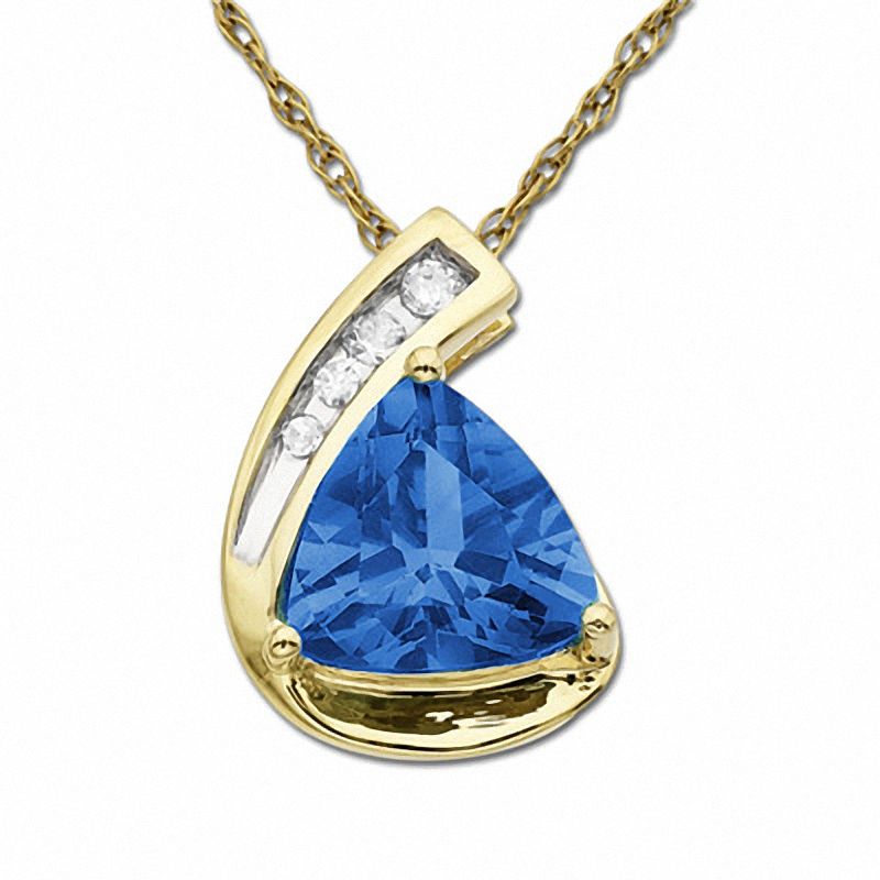 Main Image 1 of Trillion Cut Mystic English Blue Topaz Drop Pendant in 10K White Gold with Diamond Accents